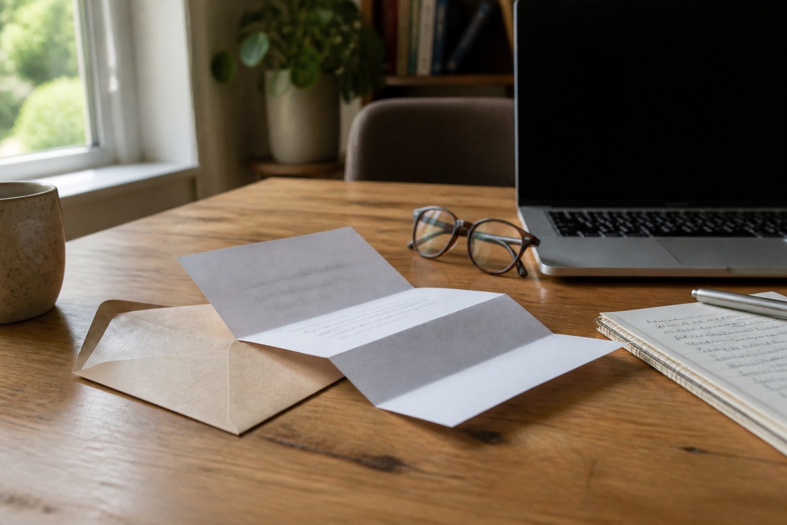 Bureau met een geopende brief over een datalek, een laptop met een inzageverzoek en een notitieblok met aantekeningen