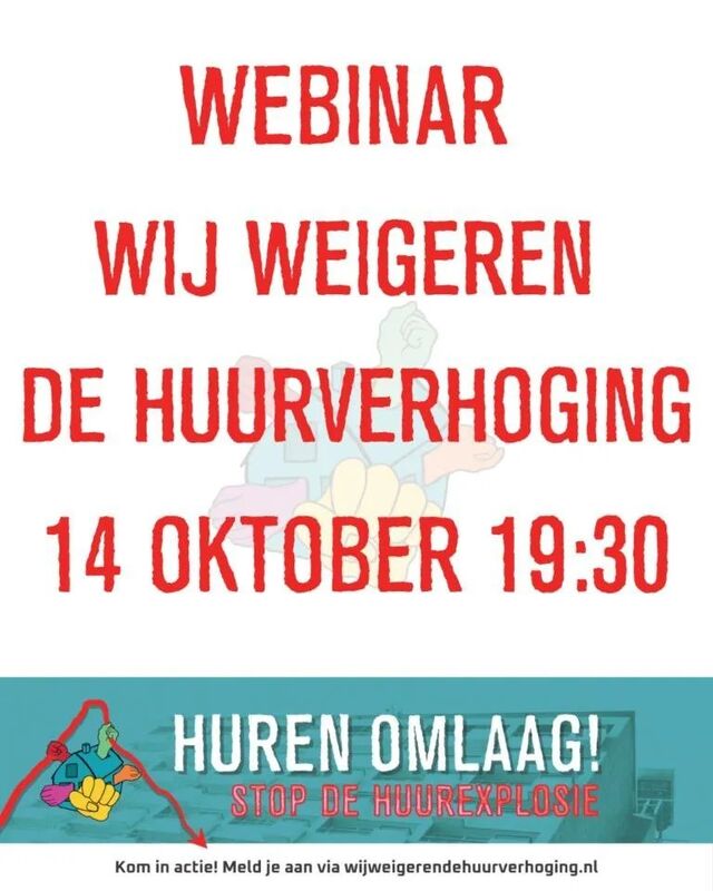 Aankondiging van de Bond Precaire Woonvormen: webinar Wij Weigeren De Huurverhoging op 14 oktober om 19:30