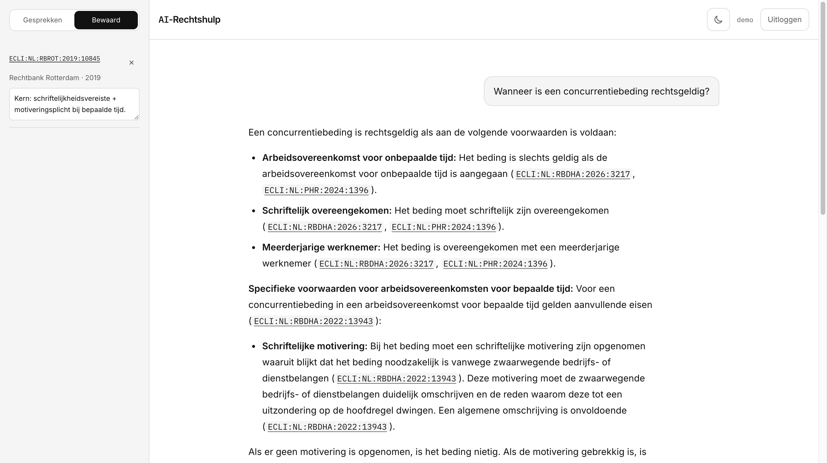 Bewaarde uitspraak met eigen notitie in de zijbalk