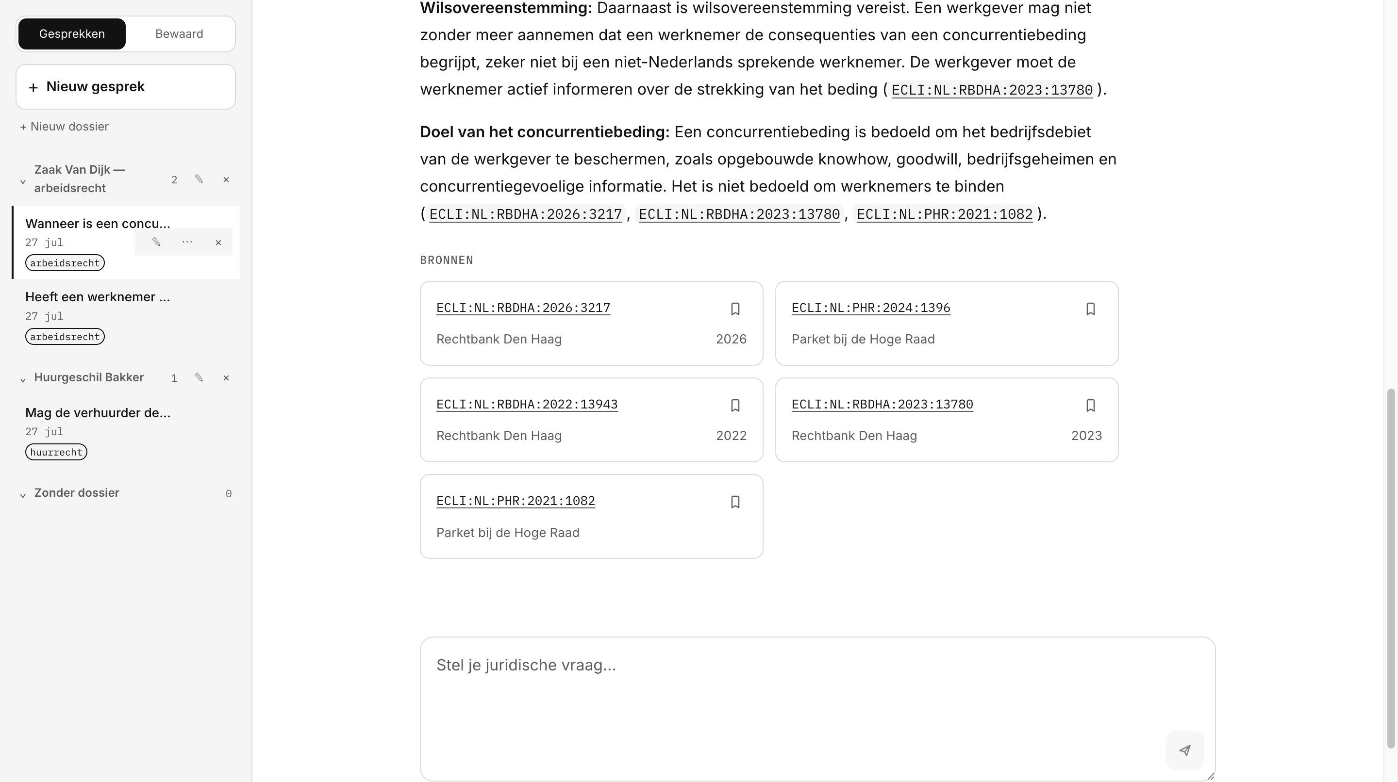 Bronnenoverzicht met vijf aangehaalde uitspraken en bewaarknoppen